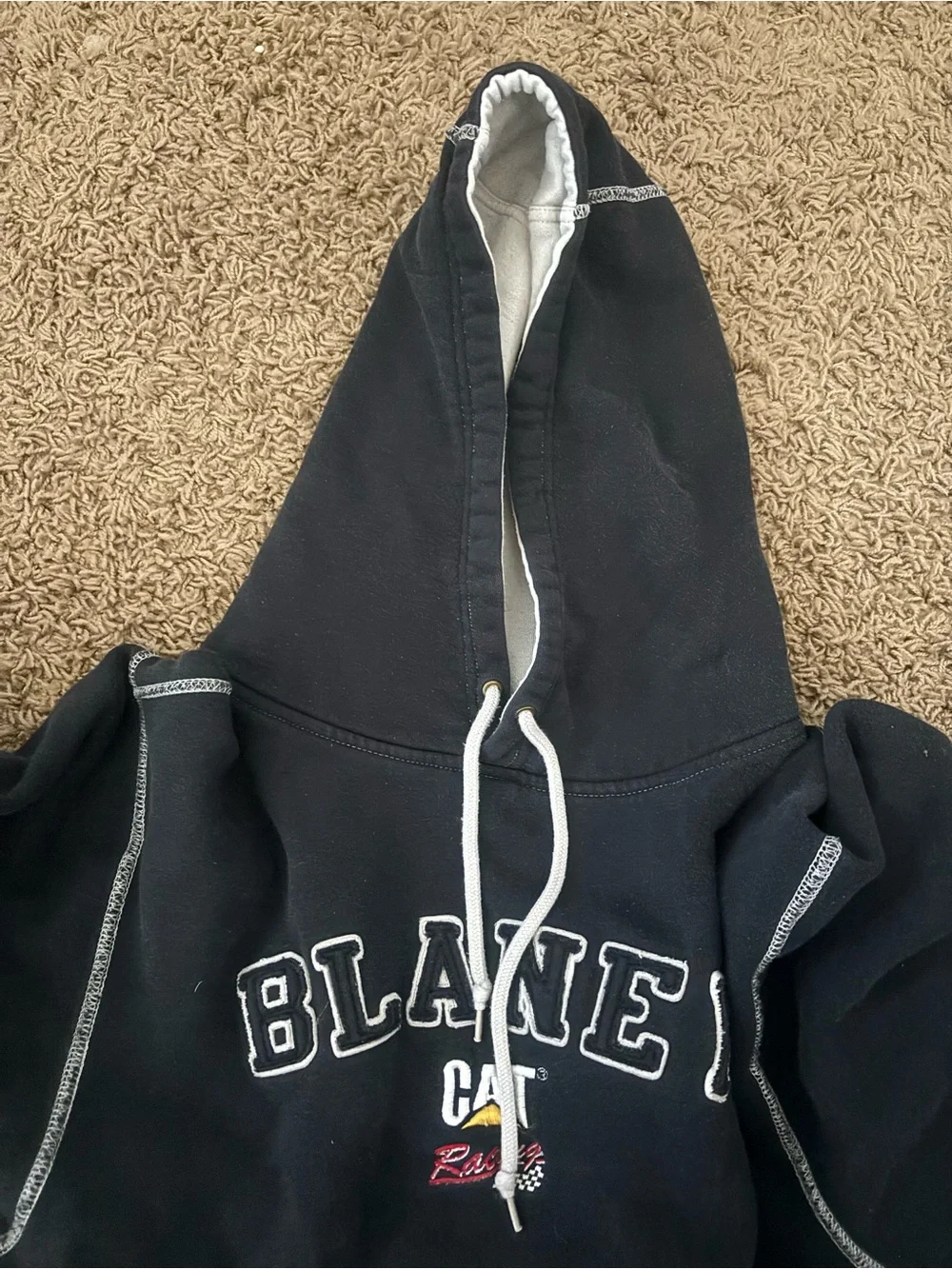 Vintage Dave Blaney NASCAR Caterpillar Hoodie Black Contrast Stitch Bill Davis